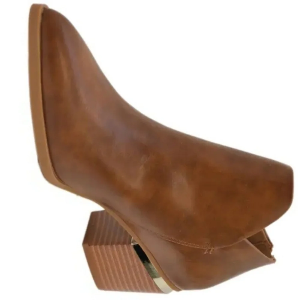 Ladies Brown Ankle Mirrored Heel Boots Sz 8